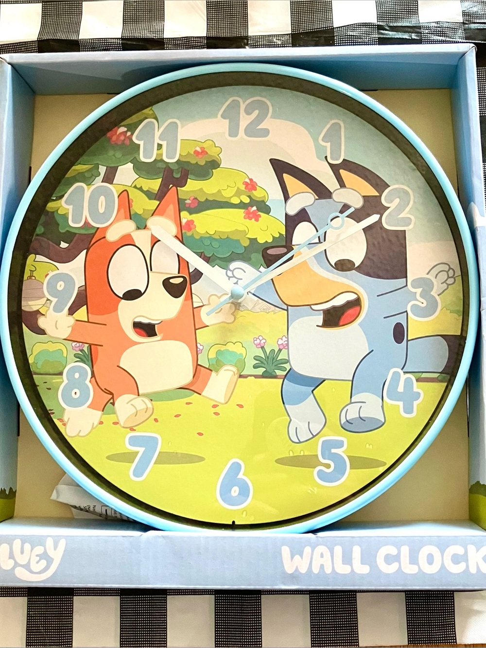 Bluey Themed Wall Clock with Cartoon Characters - Light Blue